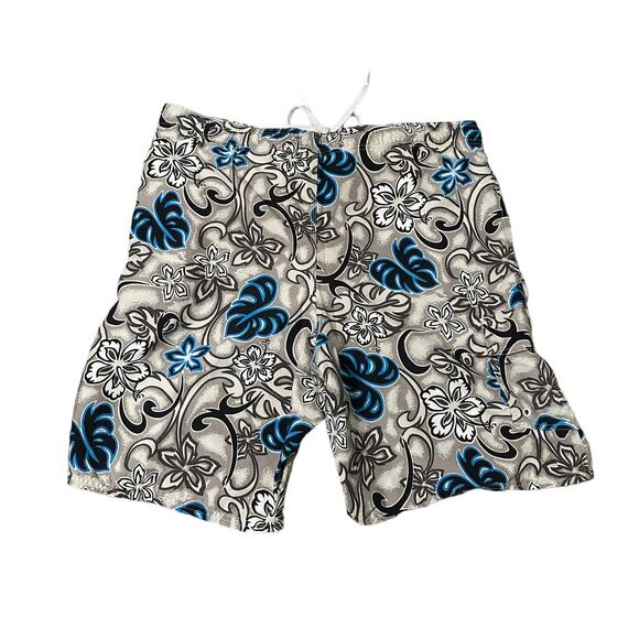 OP Shorts Mens cream Hibiscus Hawaiian Board Surf Swim Trunks Ocean Pacific sz L - Picture 2 of 6